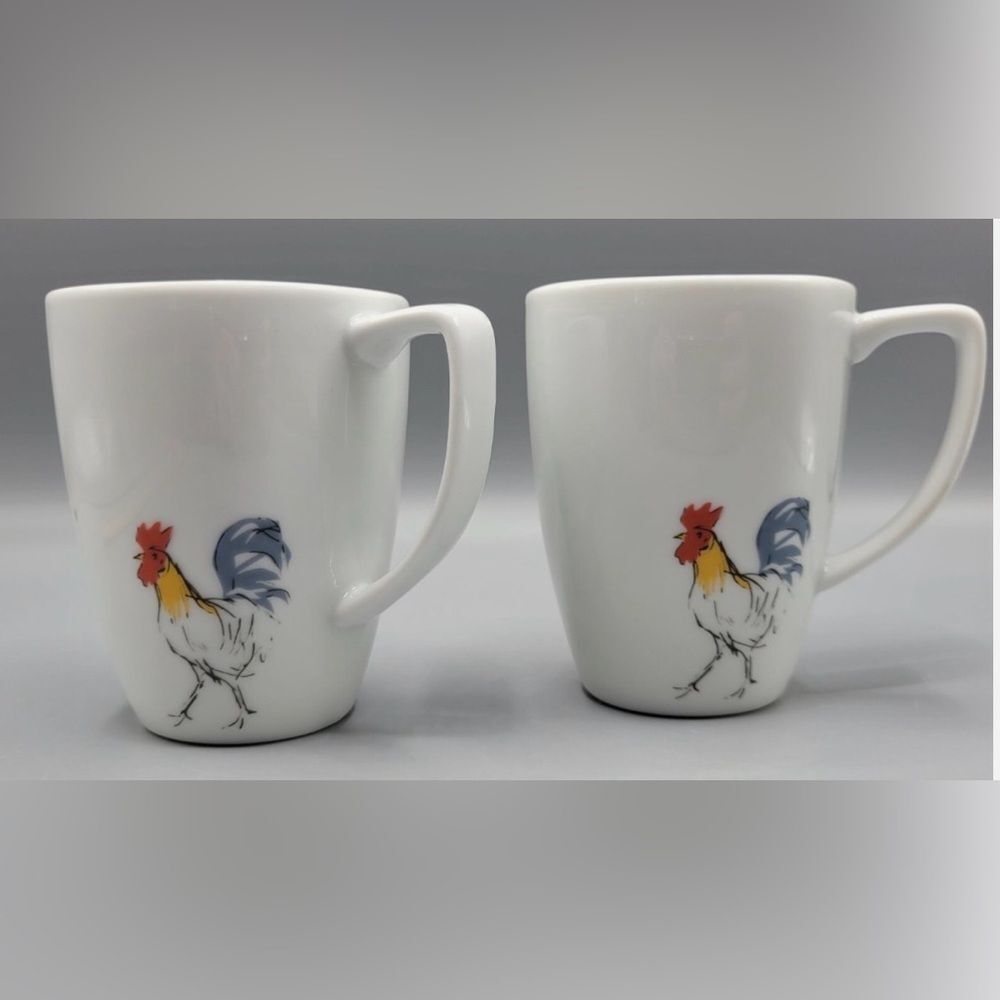 Vintage Set Of 2 Corelle Coordinates Mugs Country Dawn Rooster Coffee Tea Cup